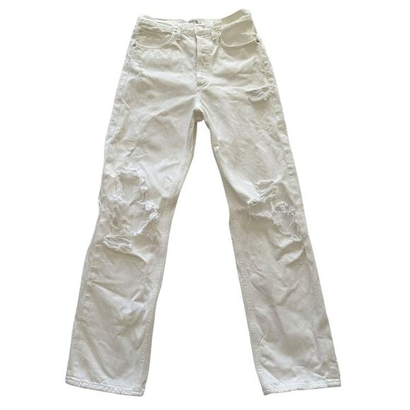 Agolde | white denim destroyed button fly jeans with marks | size 24 - Picture 2 of 8